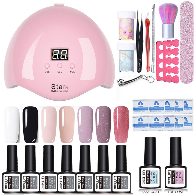 Neglesæt uv led lampe tørretumbler negle gel lak kit farverigt soak off uv gel værktøj sæt negle stickers til nail art gør det selv værktøjer