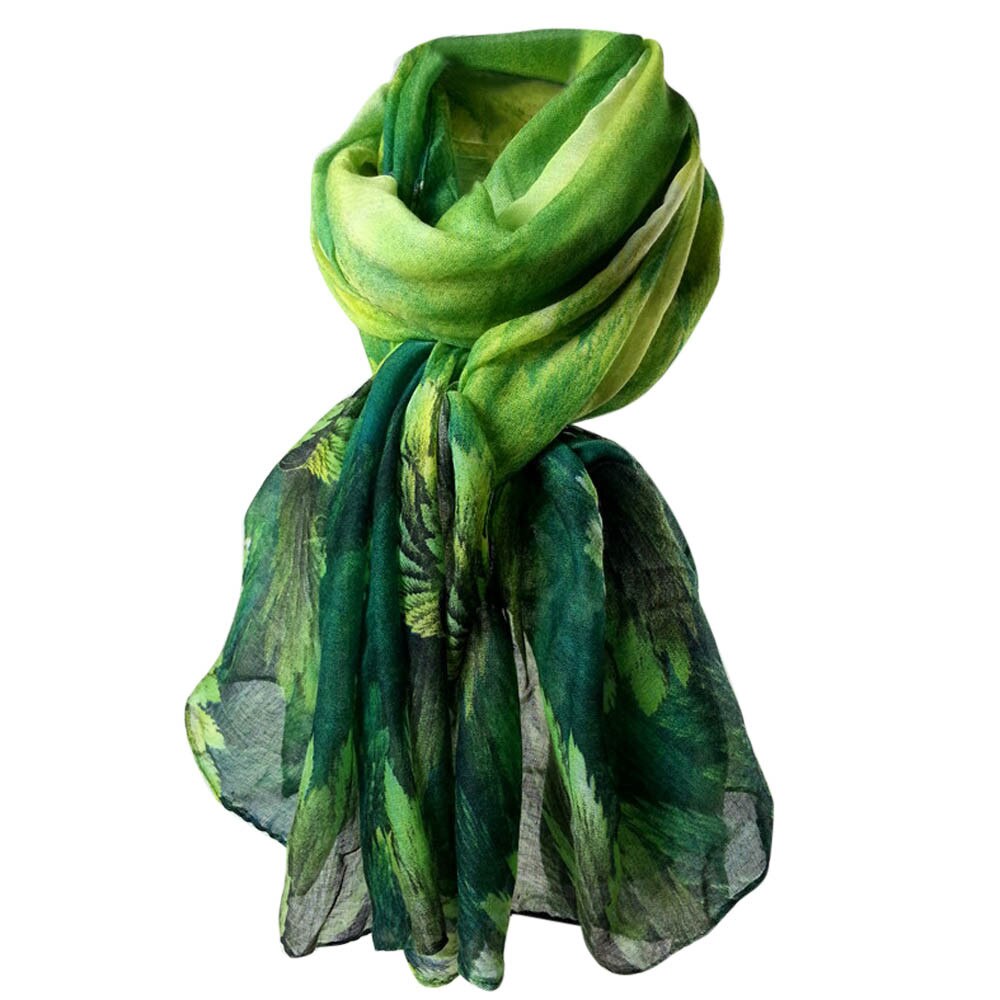 Zomer Zijde Foulard Sjaals Afdrukken Sjaal Dames Luxe Strand Sjaal Bandana Strand Top Jurk Flamingo Sjaals: Green 