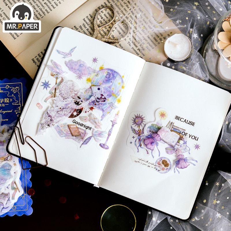 Mr. Papier 60Pcs Brief Van Magic Deco Dagboek Grote Washi Sticker Scrapbooking Label Planner Doodling Decoratieve School Briefpapier