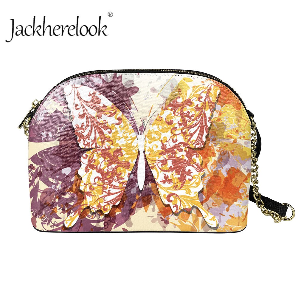 Jackherelook meisjes casual draagbare handtas dames vlinderpatroon rits schelp messenger ketting pu leer patry club tassen: Zba 804 d 49
