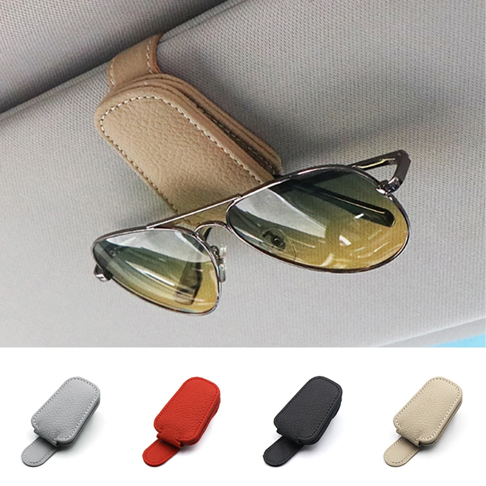 Pince à lunettes magnétique multifonction pour pare-soleil de voiture, pince à lunettes en cuir, porte-lunettes de soleil, cintre universel, accessoires intérieurs