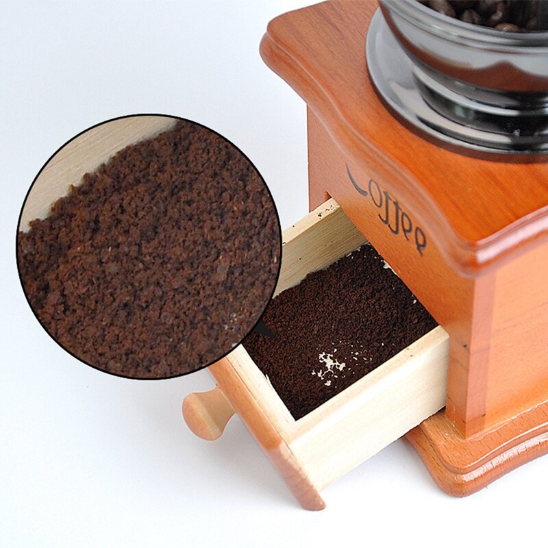 Kaffebönkvarn trä manuell kaffekvarn hand rostfritt stål retro kaffe krydda mini burr kvarn med keramik