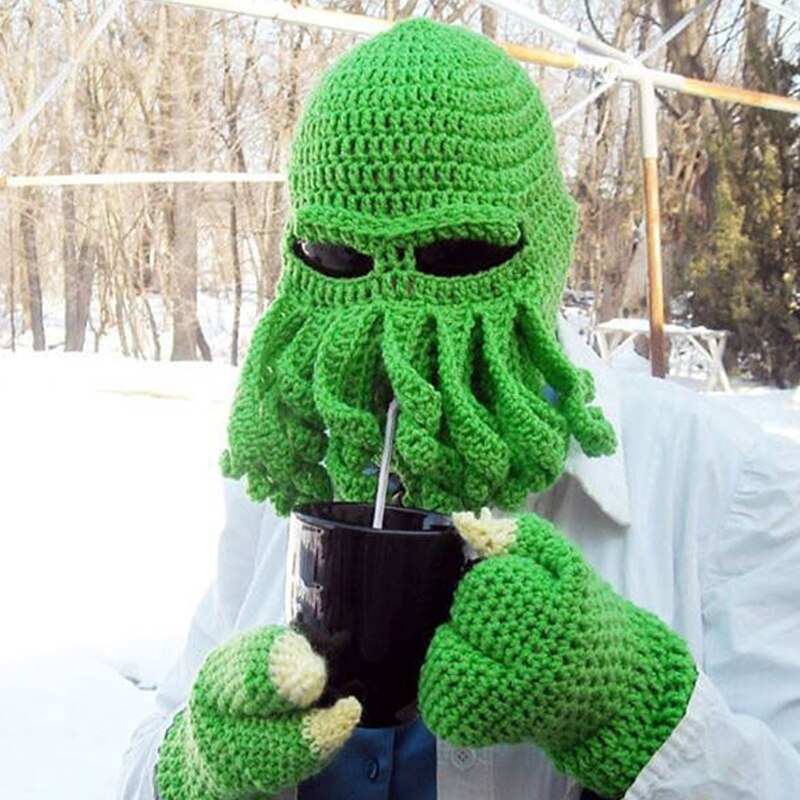 Novelty Funny Party Octopus Beard Hat Unisex Animal Cthulu Crocheted Tentacle Knit Wind Mask Ski Cap Halloween Hats