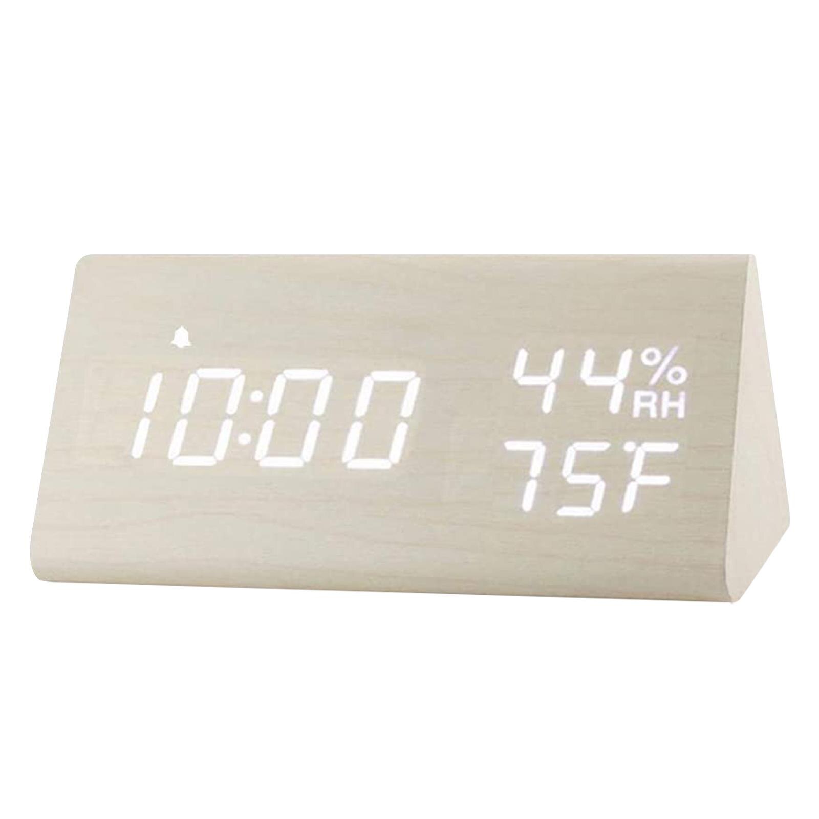 Digital Alarm Clock Wooden Black Humidity 3 Level Brightness Bedroom Bedside Wooden Alarm Clock Electric Clocks White Desk