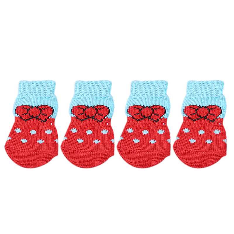 4 pcs Pet Dog Puppy Cat Shoes Slippers Non-Slip Socks Pet Cute Indoor for Small Dogs Cats Snow Boots Socks pet supplies: red M