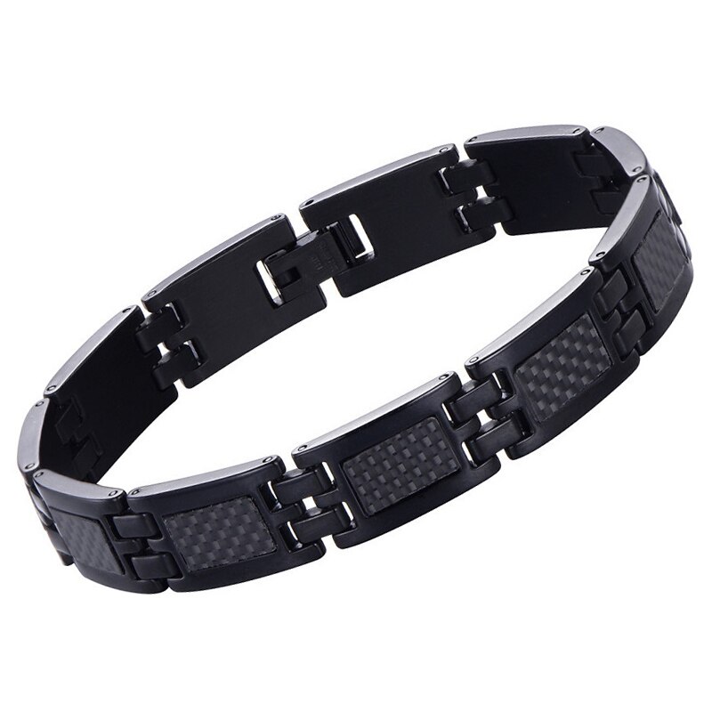 MNWT – Bracelet d'énergie saine pour homme, classique, en acier inoxydable, de , à maillons noirs, pour la magnétothérapie, pour père