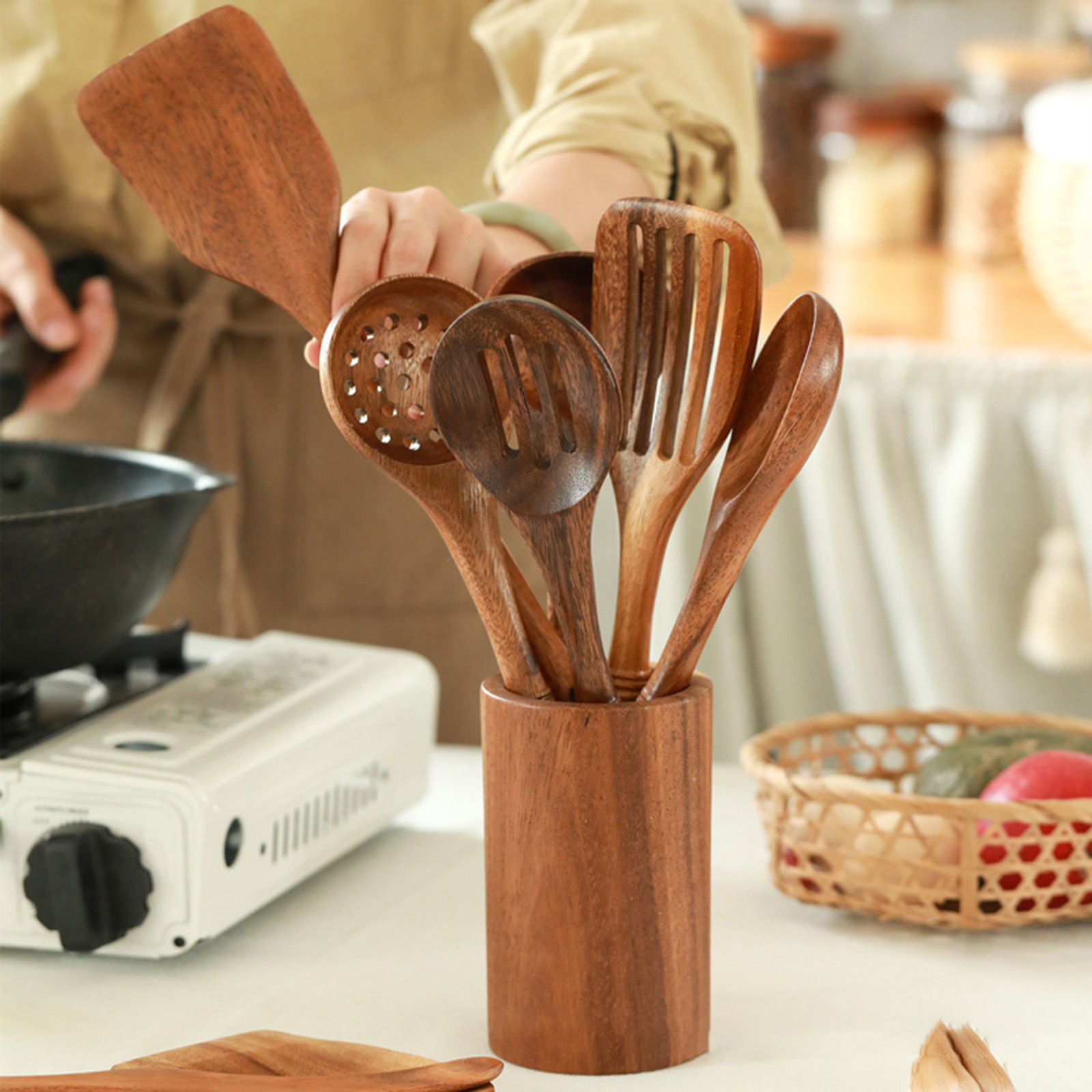 Wood Kitchenware Cooking Set Household Cooking Spoon Set Salad Spoon Fork Stirring Spoon Kitchen Baking Set