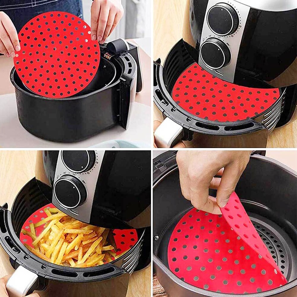 Alfombrilla para freidora de aire, cesta de silicona antiadherente de grado alimenticio para freidoras de aire de 8/9 pulgadas, accesorios de cocina