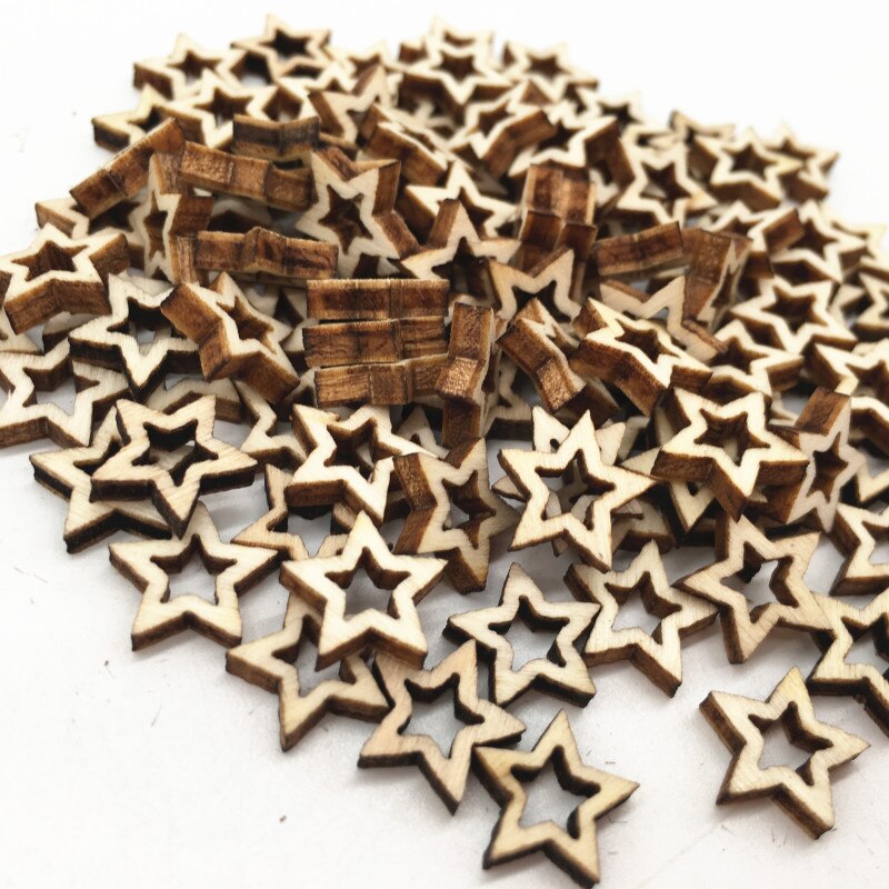 100pcs Houten Ster Gemengde Uitsparing Schijven voor Arts Scrapbooking Ornament Ambachten DIY Handwerk Decoratie Bruiloft Decor