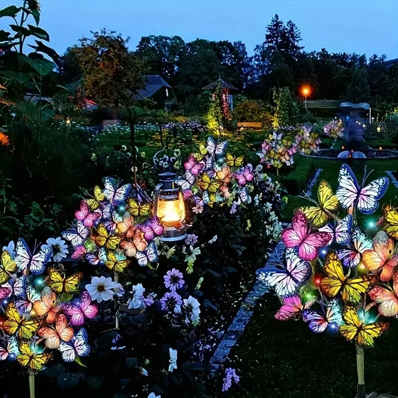 1pc Solar- Schmetterling Blume Boden Licht draussen Garten Lichter Dual Licht Modus für Terrasse Hof Weg Rasen Dach Dekoration