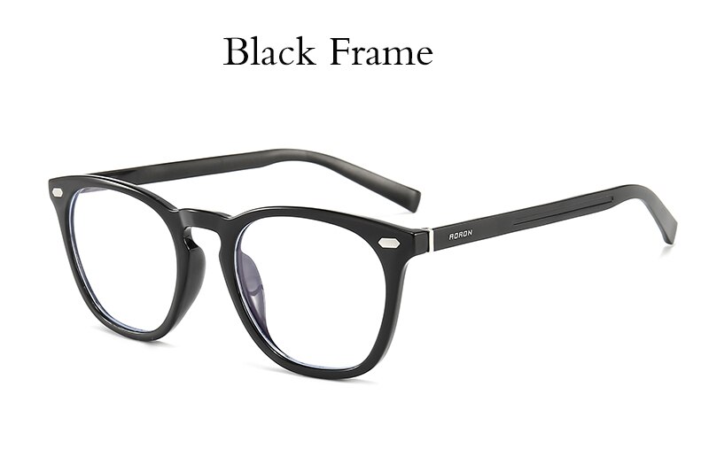 Nuevas gafas anti-azules para hombres y mujeres, gafas de espejo planas, gafas redondas montura de aluminio TR Retro, gafas transparentes negras: Black Frame