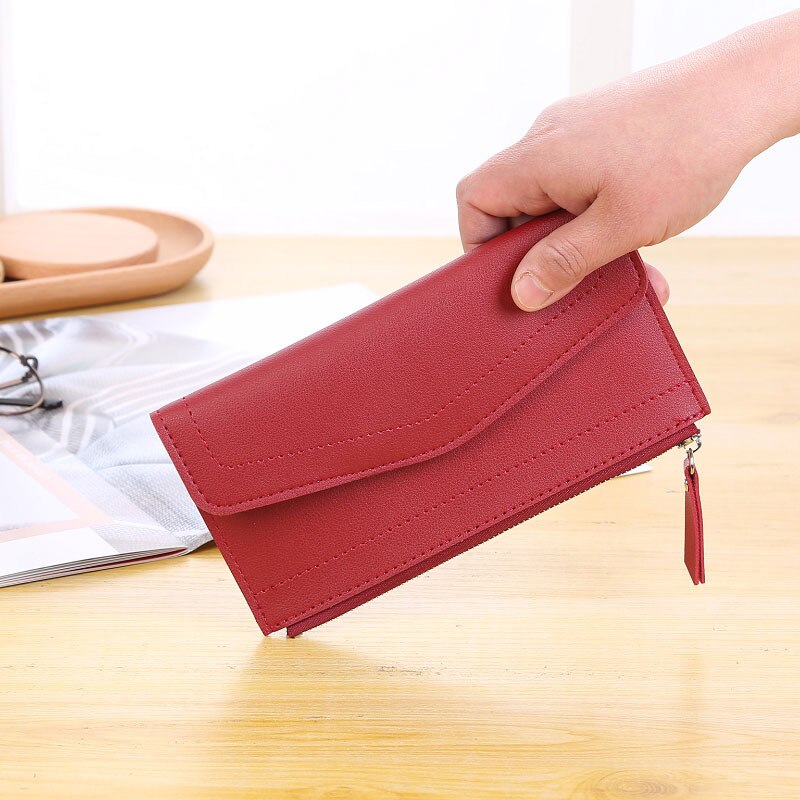 Simple Zipper Envelope Ladies Wallet Mid-length Large-capacity Women's Wallet Multi-card Card Holder: Red