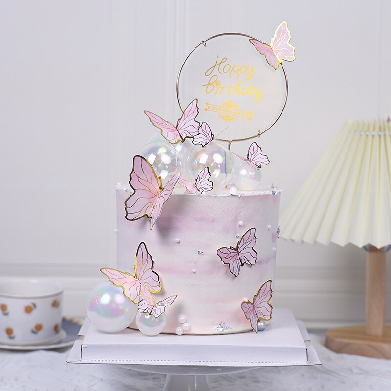 Gelukkige Verjaardag Vlinder Thema Cake Toppershandmade Geschilderd Bruiloft Verjaardag Taart Decoratie Party Bakken Levert
