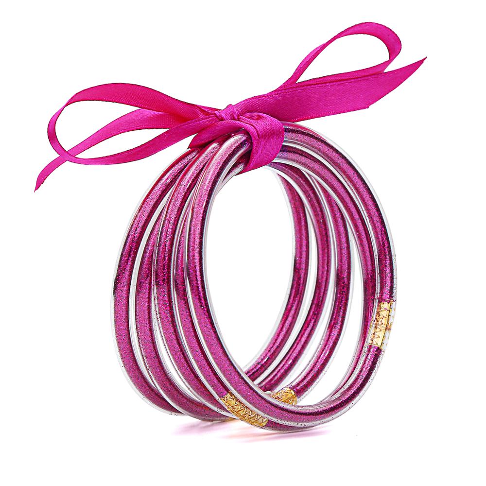 5 PCS/Set Bowknot Gold Silver Color Glitter Bangles Set All Weather Stack Silicone Plastic Glitter Jelly Bracelet: KFB1870-19
