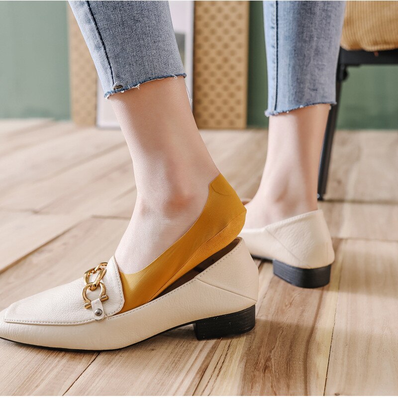 4 Pairs Ice Silk Boat Socks Women&#39;s Invisible Socks Summer Thin Silicone Non-slip Socks with Cotton Bottom