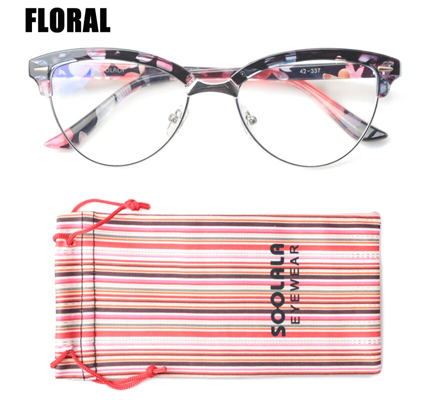 SOOLALA ojo de gato Semi-Rimless Anti luz azul filtro gafas marco mujeres azul claro bloqueo Anti radiación gafas de ordenador: Floral