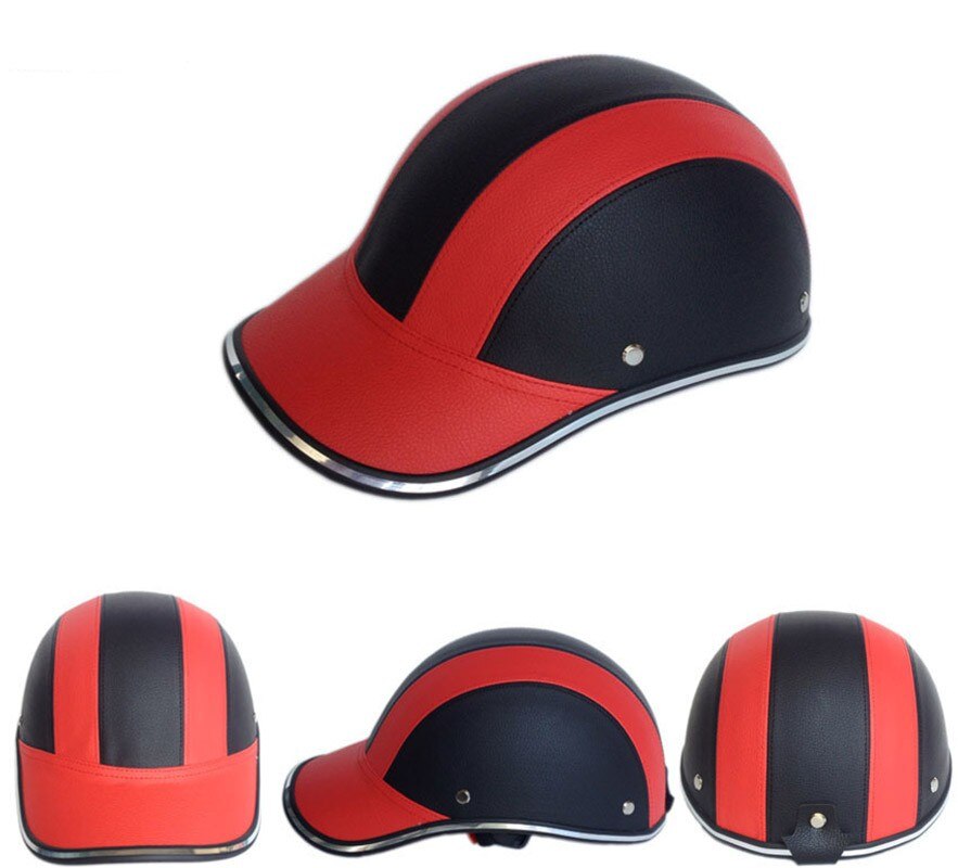 GRATIS SIZE PU Leer Motorfiets Open Half helmen Fiets Scooter Helm Vrouwelijke Moto Casco Baseball Cap gorras de beisbol: Red