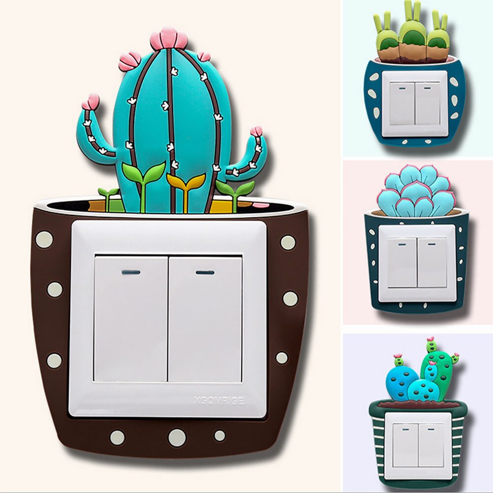 Leuke Cartoon 3D Cactus Fluorescerende Muur Siliconen Aan-uit Schakelaar Stickers Kids Lichtgevende Lichtschakelaar Outlet Home Decorations