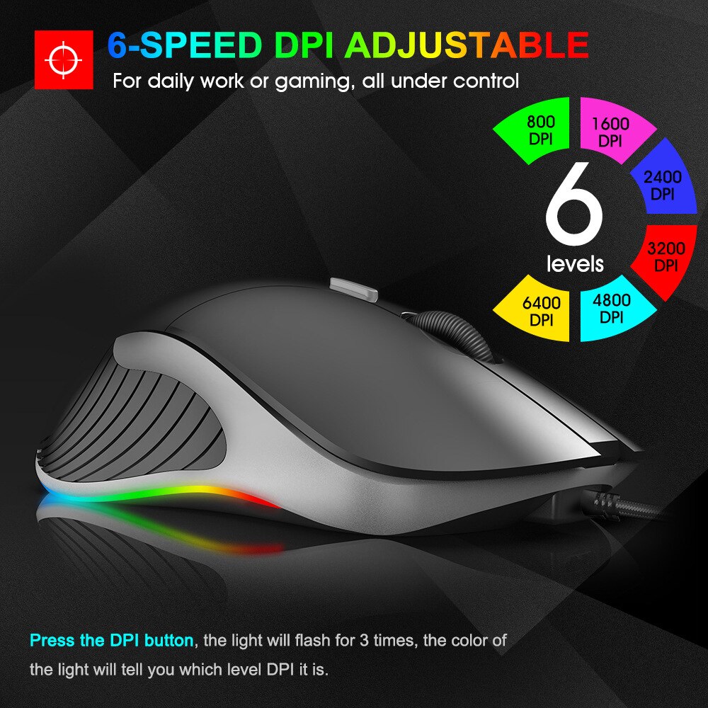 IMICE X6 Wired Game Mouse Electric Competition Eating Chicken Luminous Colorful RGB Programmable 6D Mouse Optical Mouse
