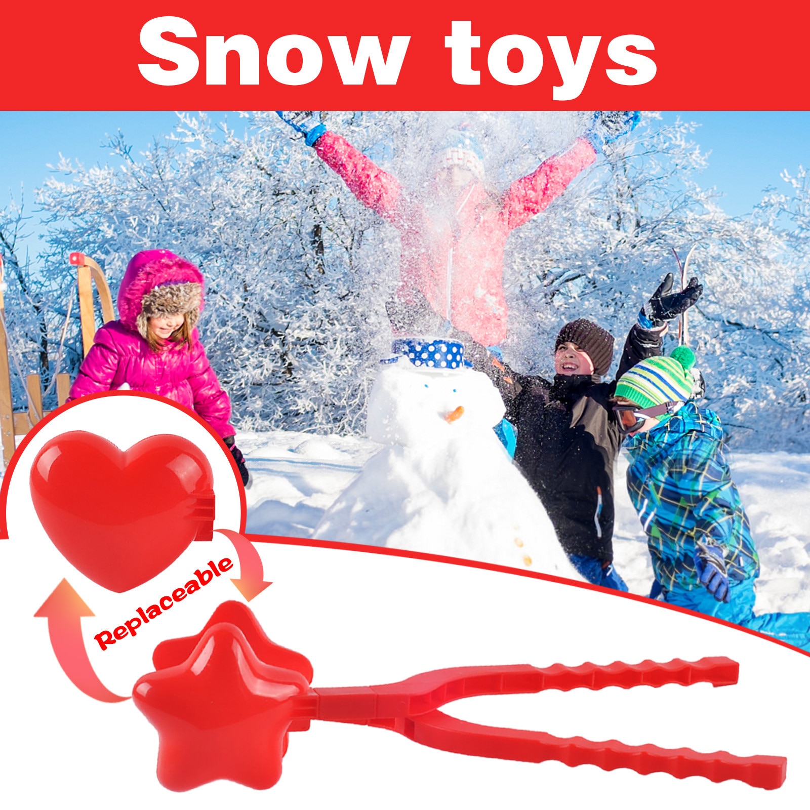 Convertible Hartvorm Ster Vorm Sneeuwbal Maker Winter Plastic Sneeuwbal Maker Clip Kids Outdoor Mold Speelgoed Spelen Sneeuw Tool