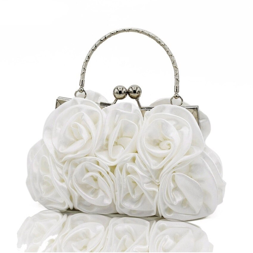 Jnket moda rosa flor padrão noite das senhoras saco de embreagem nupcial bolsa festa jantar bolsa: White