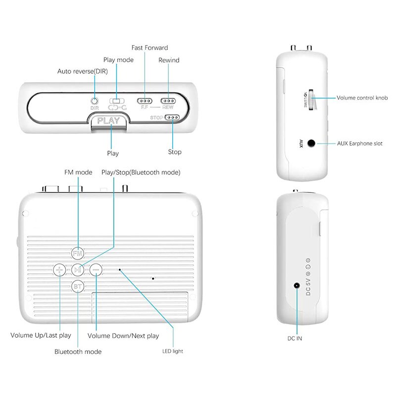 Tragbare Walkman Bluetooth-kompatibel Empfänger und Absender Jack FM Radio Band Spieler USB Kassette Spieler Für Aux Adapter