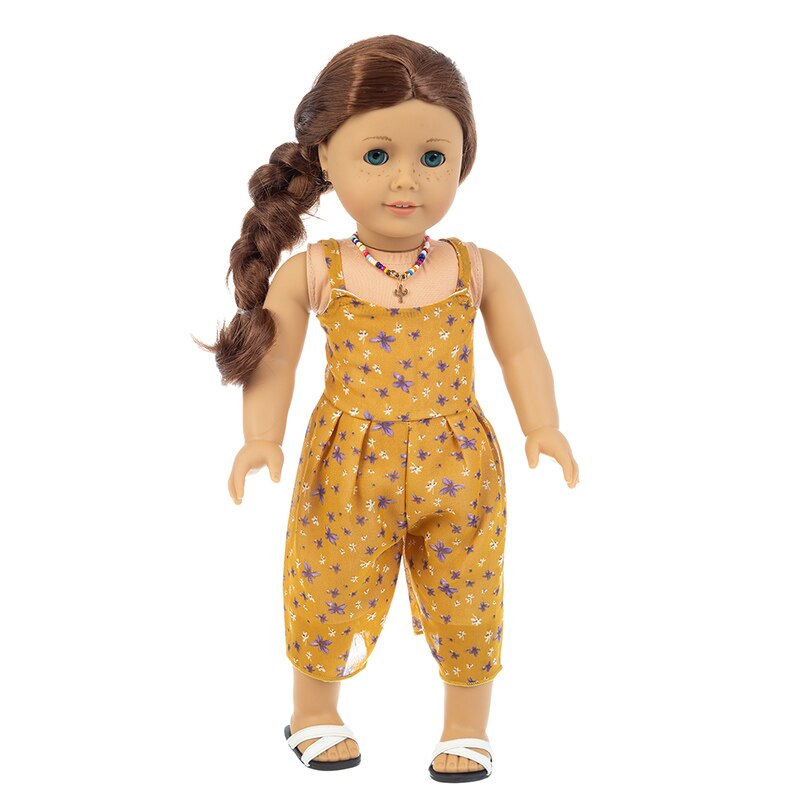 Ajustement 18 pouces 43cm né bébé américain poupée vêtements fille poupée couleur jaune pyjama jarretelle costume accessoires pour bébé: q-112
