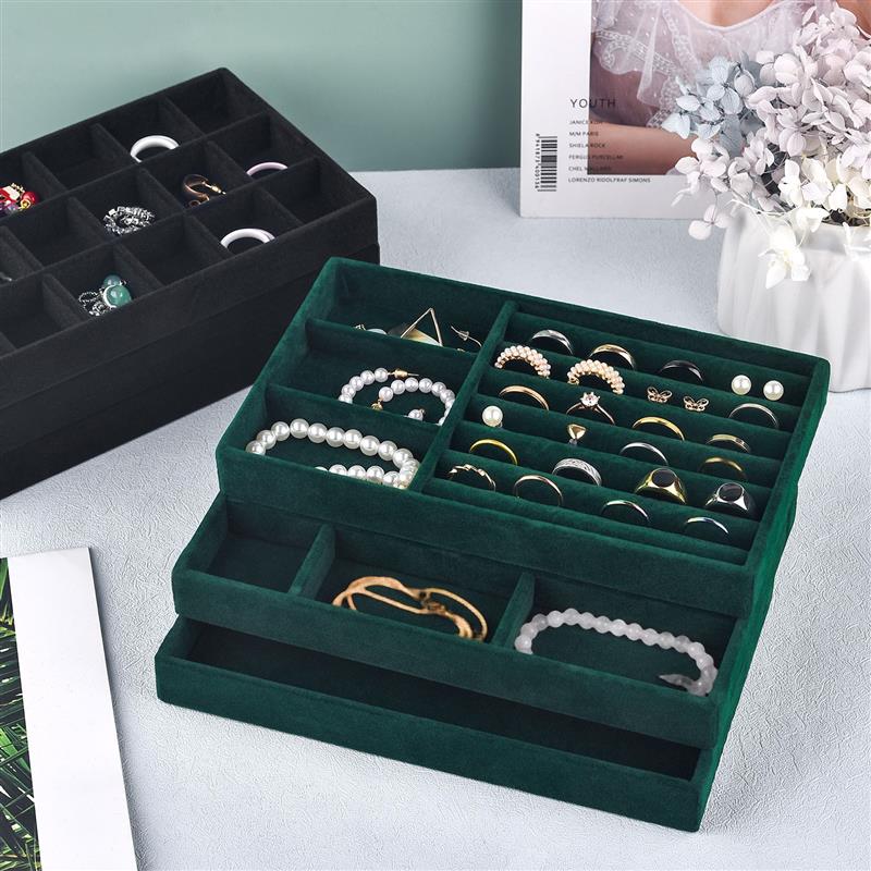 Espositore per gioielli in velluto astuccio per braccialetti orecchini anelli scatola Organizer portaoggetti scatole espositive per cassetti per gioielli impilabili fai da te