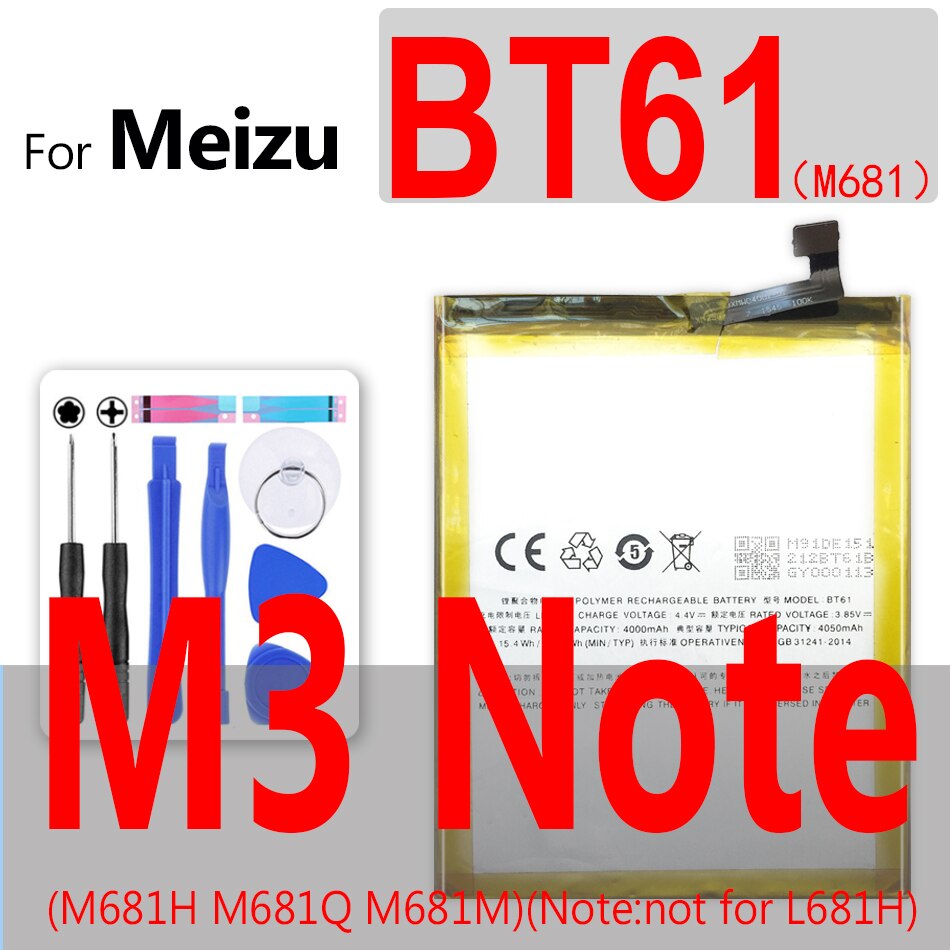 Para Mei zu BA612 BA611 BA621 batería para Meizu 5S 5C M5S M612Q M612h M612M M1 M2 M3 M3S M5 M5c M6 Note mini batería móvil: BT61 M681