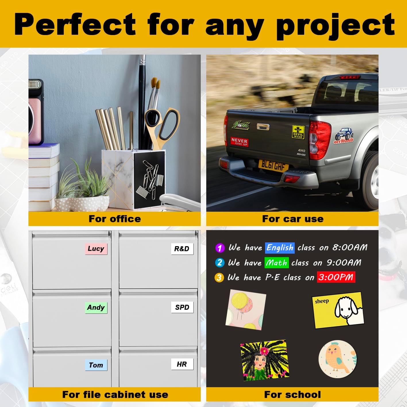 Writable Self-Adhesive Magnetic Sheets Flexible Rubber Cuttable Magnets for Wall Refrigerator Photo Pictures Crafts Stickers