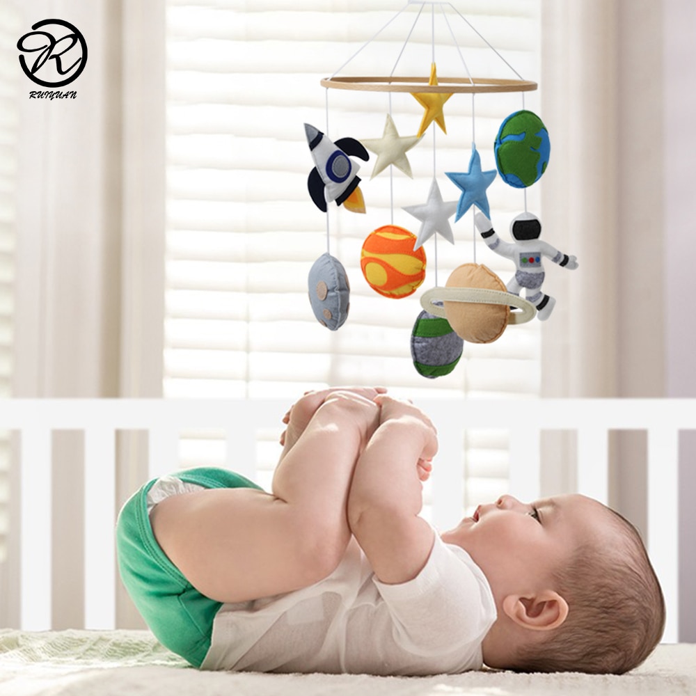 Space Nursery Mobile Solar System Baby Crib Mobile Astronaut felt Ceiling Hanging Spaceship Baby Shower