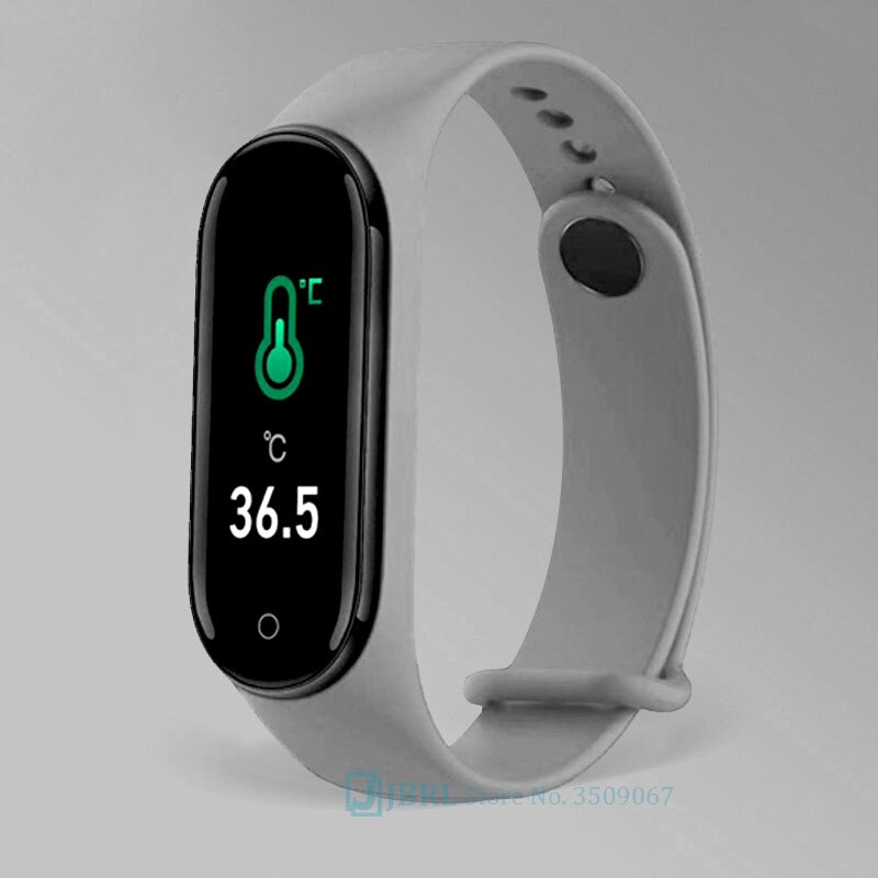 Più nuovo Temperatura Intelligente Wristband Degli Uomini Delle Donne Bluetooth Smartband Laides di Fitness Mens Del Braccialetto di Android IOS Phone Heart Rate Orologio: silicone gray