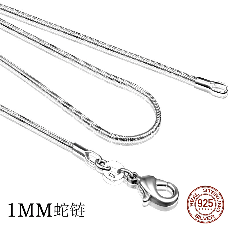 925 sterling zilveren ketting vrouwen, zilveren sieraden Snake Chain 1mm Ketting 16 18 20 22 24"