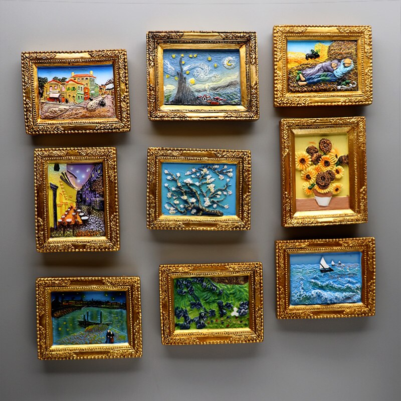 Verdensberømt maleri van gogh maleri billedramme 3d køleskabsmagneter stjernehimmel solsikke siesta køleskab klistermærker