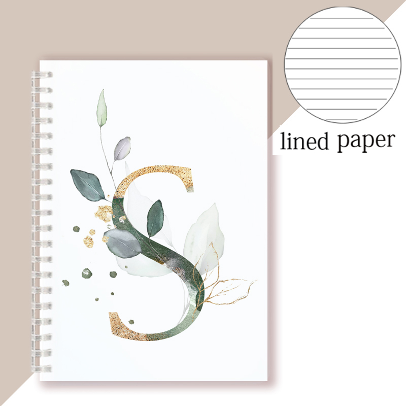 Lined Page Spiral Notebook Initial Alphabet Letters Note Book Writing Pads Majuscule Letter With Flower Personality Name: plum