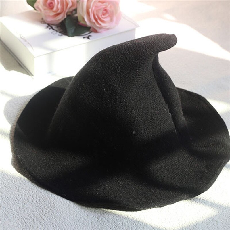 Sombrero de lana moderno para mujer, gorros de bruja de Color sólido de Halloween, Vintage para mujer, tapón en punta, ropa para Primavera, Otoño e Invierno: D