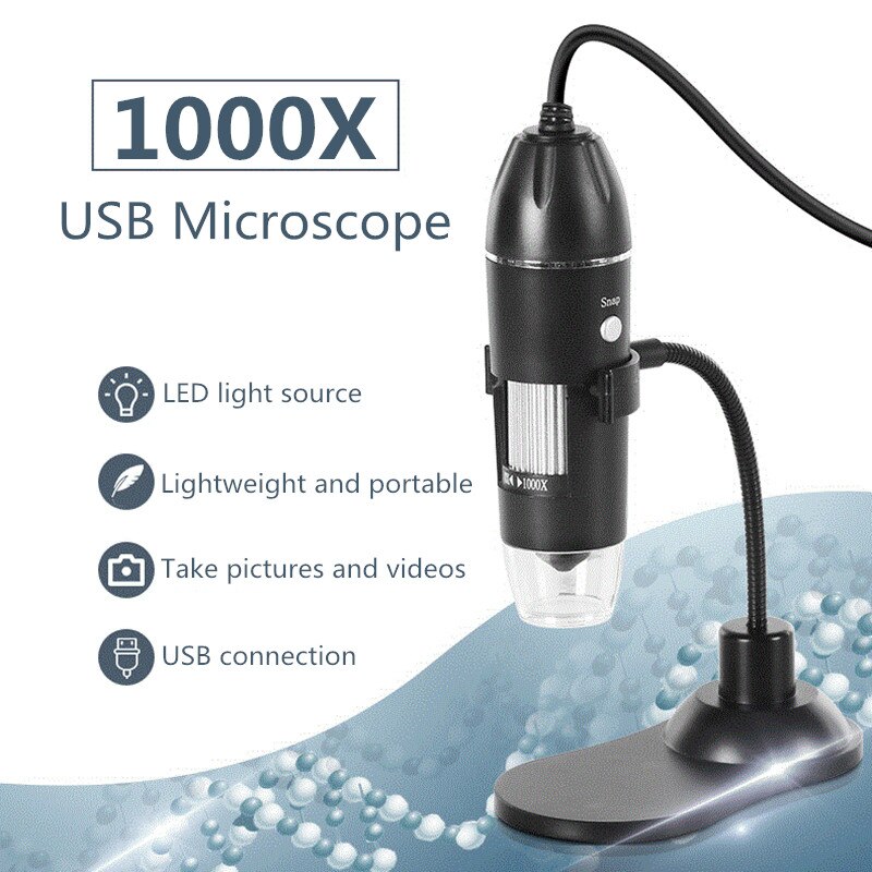 Adjustable 1000X/1600X USB digital microscope camera 3 in 1 electron microscope with 8LED light zoom magnifying glass