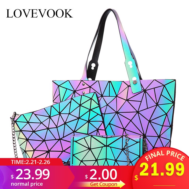 Lovevook frauen handtaschen tasche set umhängetaschen für frauen Geometrische leucht schulter tasche weibliche geldbörse und brieftasche Tote tasche