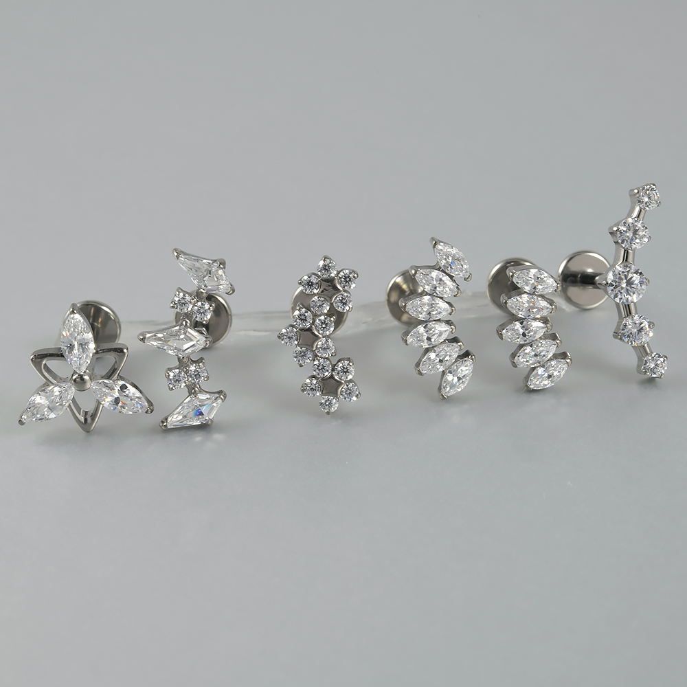 1pcs G23 Solid Titanium CZ Paard oog Bloem Kraakbeen Oorbel Stud 16G Intern Schroefdraad Zon Helix oor Tragus Piercing Sieraden
