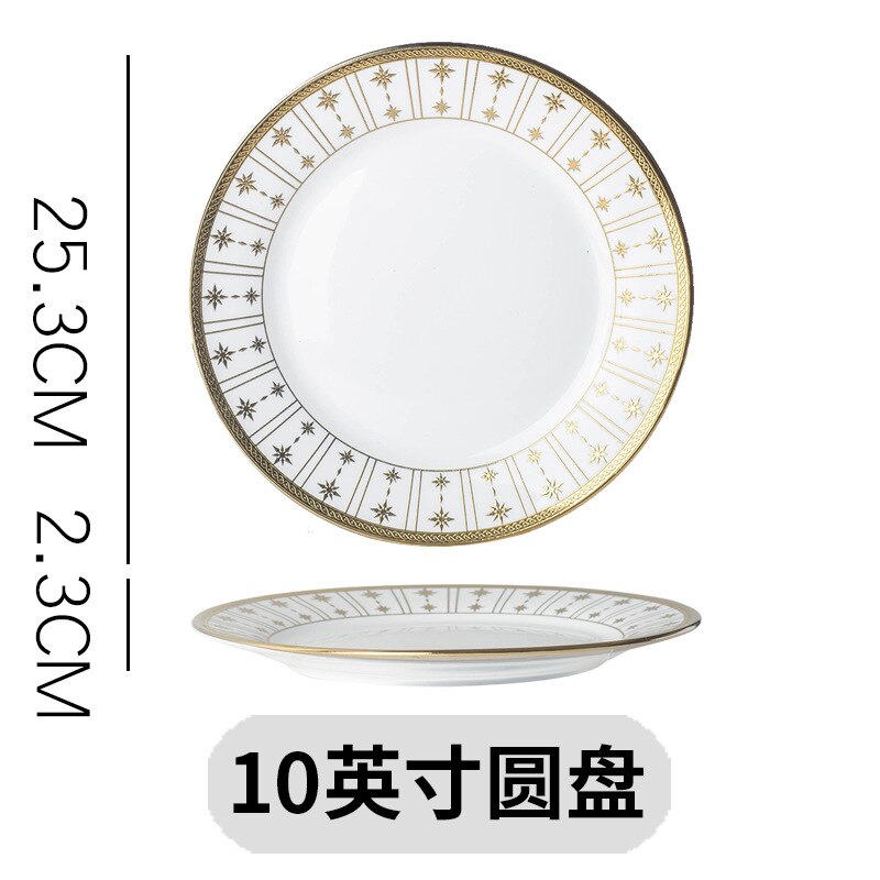 High-grade Ceramic Western Food Steak Plate 10-inches Gold-plated Tableware Home Exquisite Fruit Salad Breakfast Plate Tableware: H-10inches