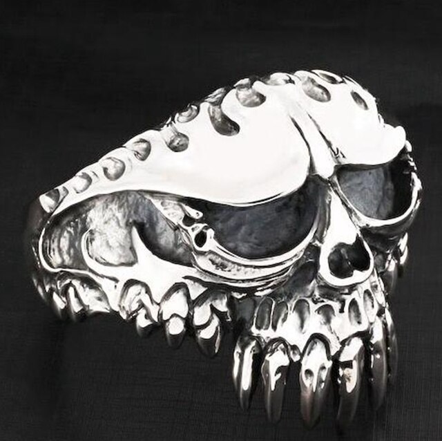 Fashiong Metal Huge Heavy Skull Motorcycle Exaggerated Punk Open Bracelet for Men Jewelry: A6565-Silver