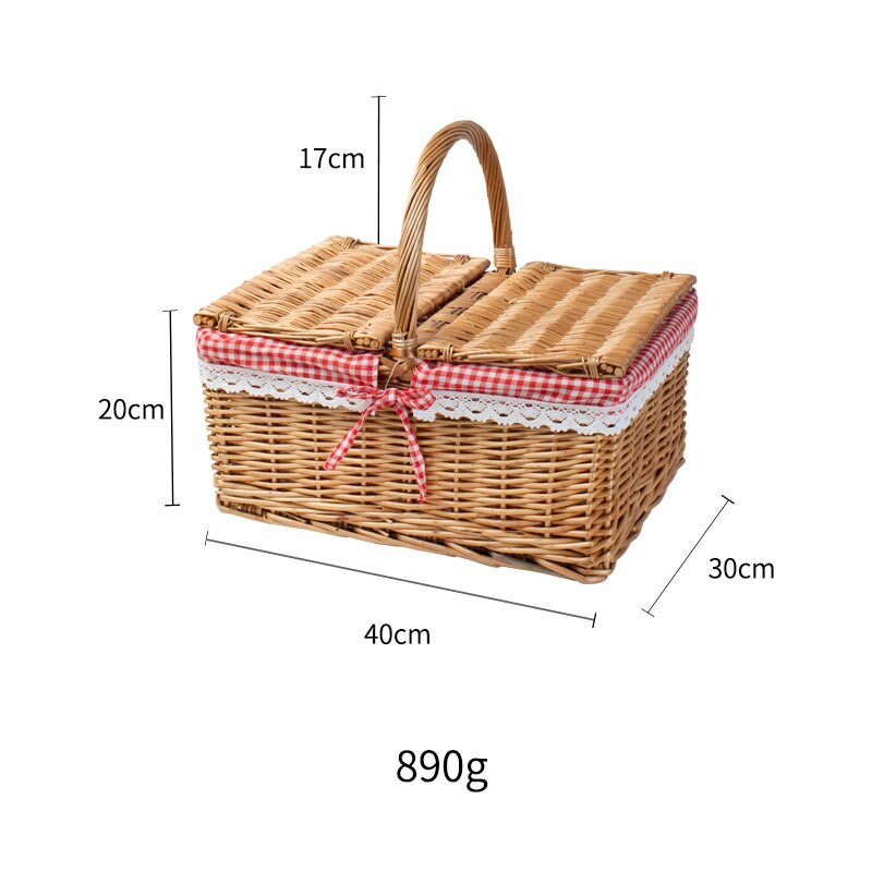 Cesta de Picnic hecha a mano, bolsas de mimbre para el almuerzo, cesta de almacenamiento de Compras de para Camping con tapa, cesta de almacenamiento de alimentos tejida para mujeres, cesta para fruta: Square L