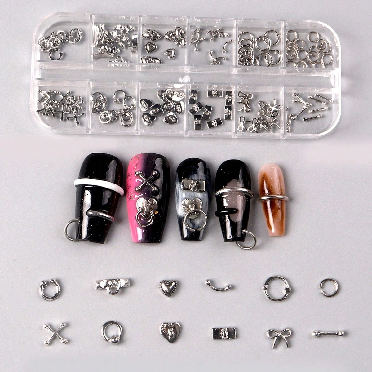 nagelpiercing 10 Stks/partij Punk Stijl Nail Onderdelen Piercing Legering Studs Metalen Curve Pijl Klinknagel Decoratie Nagels Kunst Accessoires Nail Charms