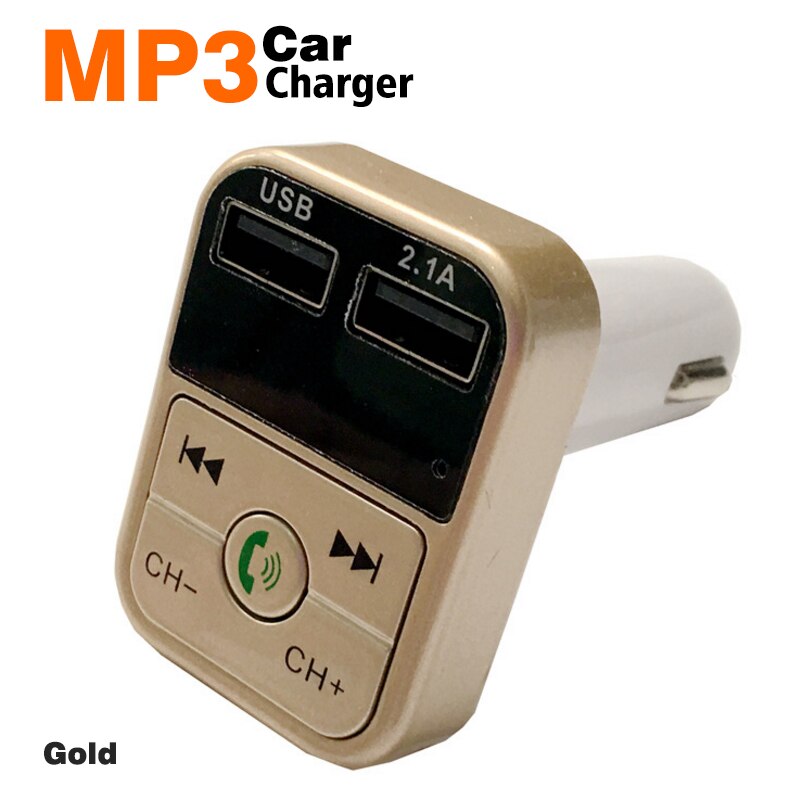 Fm-zender Draadloze Bluetooth Carkit Handsfree Car MP3 Audio Muziekspeler Dual Usb Radio Modulator Carkit 2.1A Usb lader: Gold