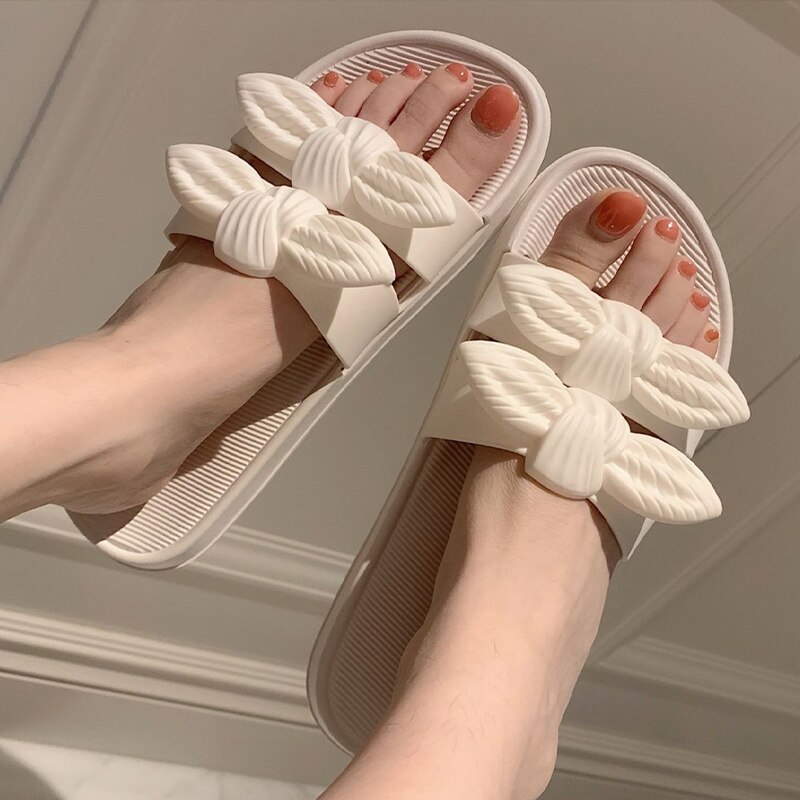 Zomer Vrouwen Slippers Flats Strik Dames Outdoor Strand Slides Slip Op Vrouw Schoenen Dikke Bodem Vrouwelijke Schoenen Mode