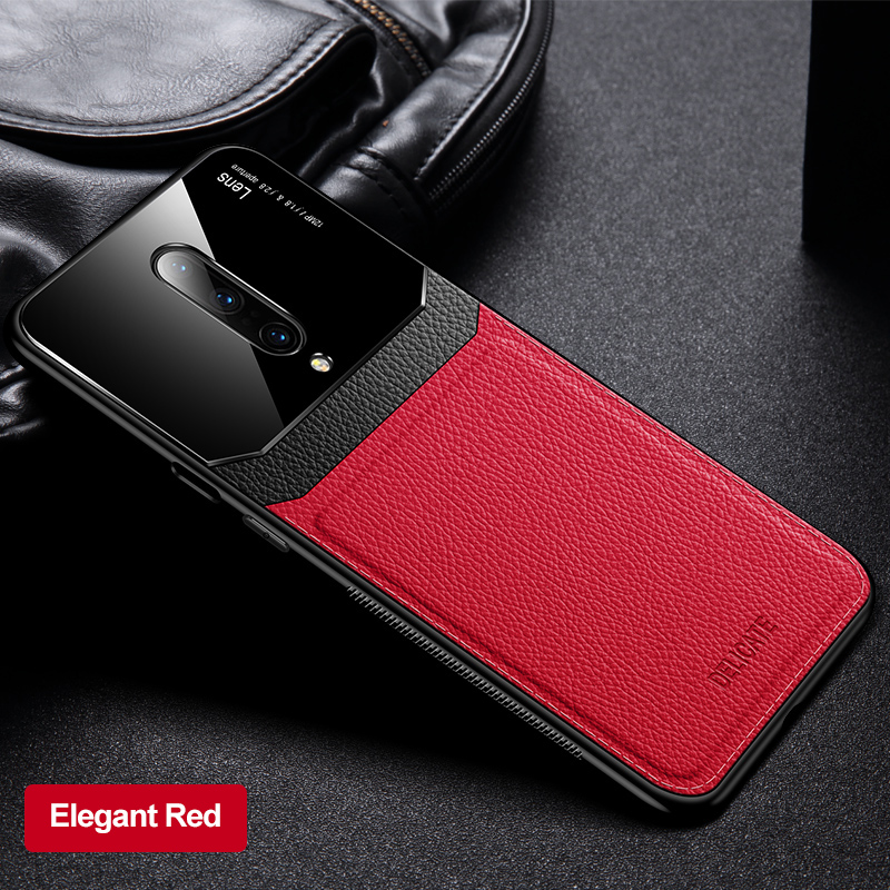 Case For Oneplus 7 Phone Case PU Leather Mirror Plexiglass Silicone Shockproof Bumper For One plus 6 6T 7 Pro Back Cover Coque: Oneplus 6 / Red