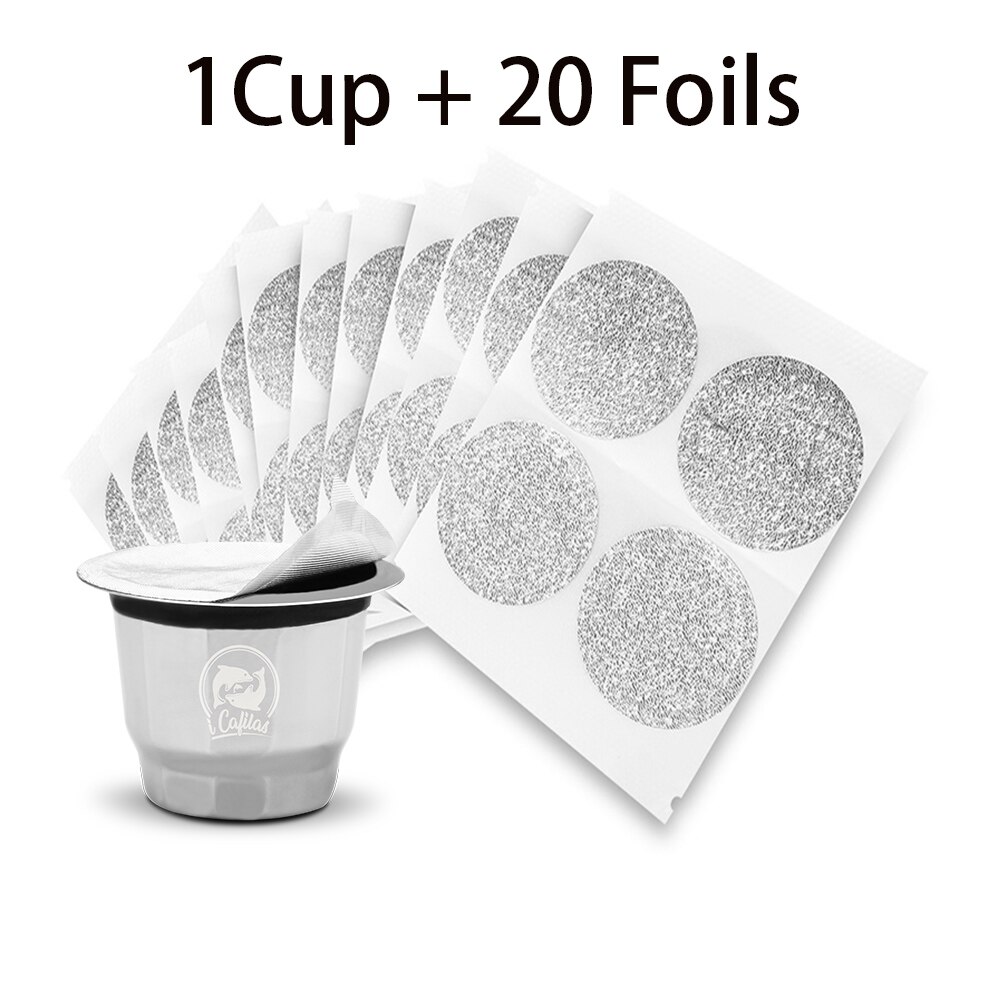 2 in 1Usage Nespresso Capsule Filter Refillable Crema Coffee Capsules Pods Compatible With Reusbale Lids Foils: 1Cup 20 Lid