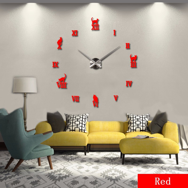 Large Wall Clock Stickers Quartz Needle 3D DIY Decorative for Kitchen Acrylic Mirror Modern Wall Clock Roman Numerals