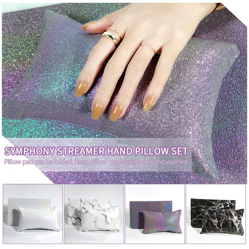 4 Kleuren Nail Art Hand Kussen Set Marmer Mengen Hand Kussen Zacht Pu Leer Nail Art Mat Opvouwbare Nail art Gereedschap