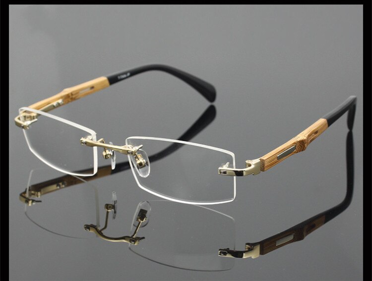 Chashma-lunettes œil en titane pur | Lunettes en bois de bambou, montures hommes sans monture: Or